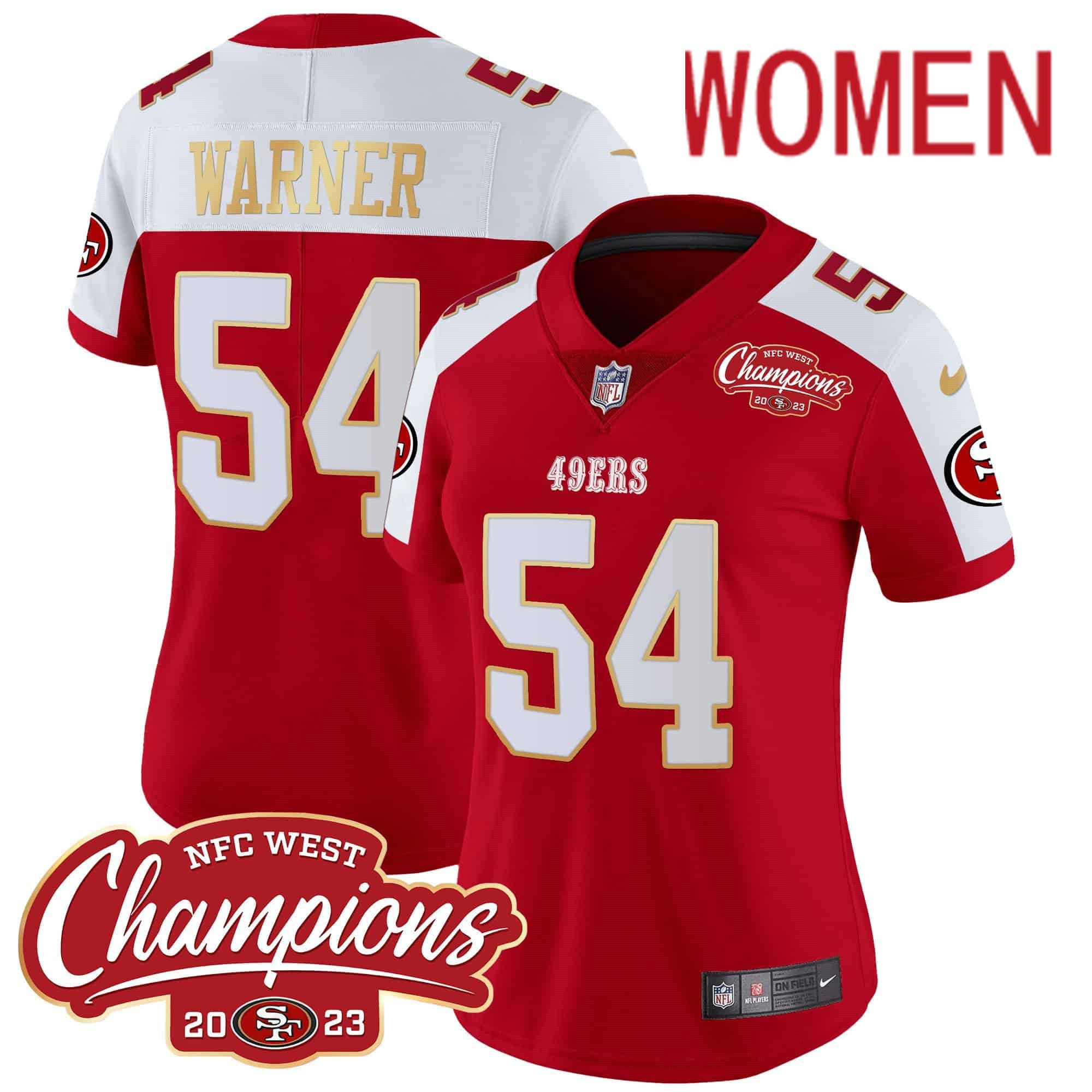 Women San Francisco 49ers 54 Warner Red 2024 Nike NFC West Champions Gold Trim Vapor NFL Jersey